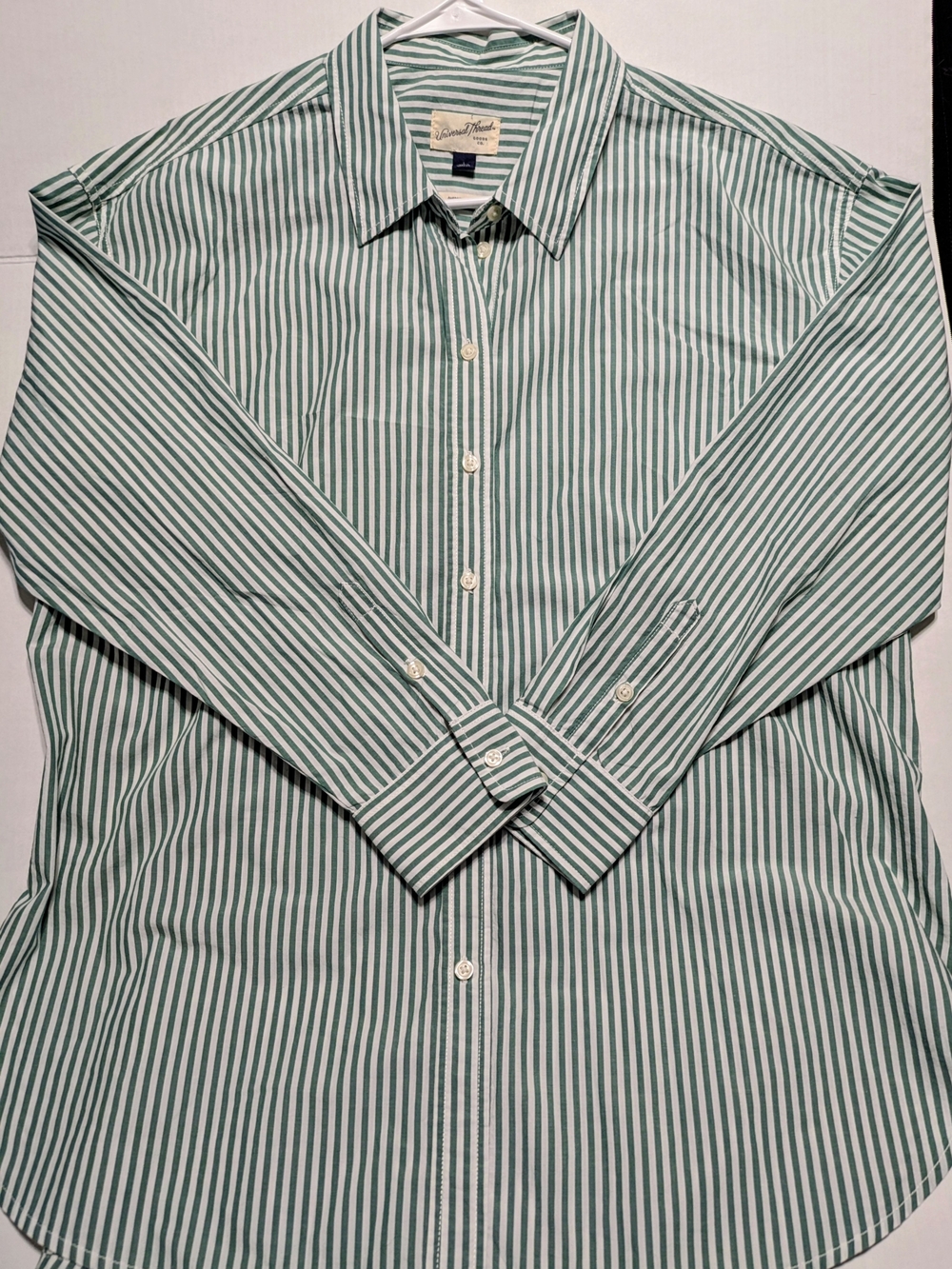 Universal Thread Green and White Vertical Stripe button Up-oversized